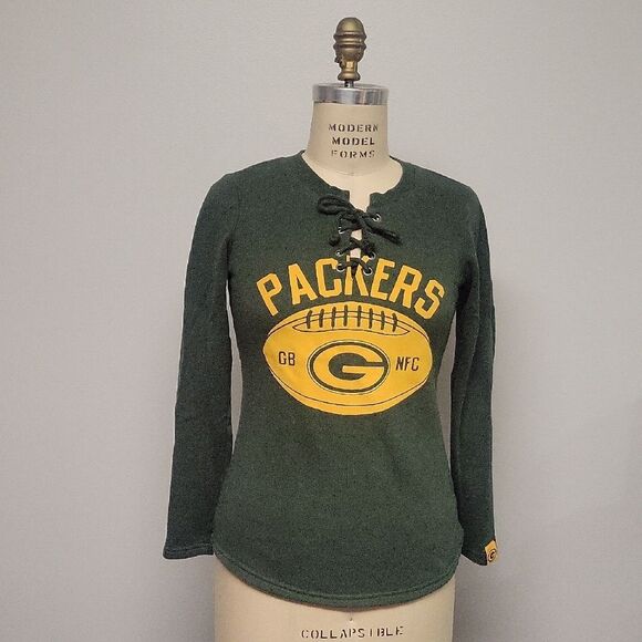 Team Apparel Green Bay Packers Women's Green Lace-Up Top, Size S - Picture 1 of 7